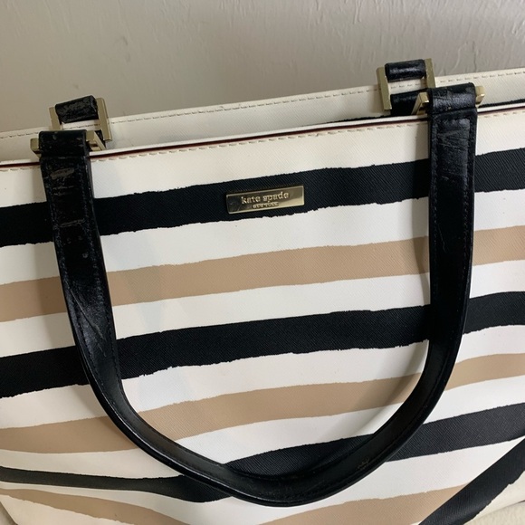 Kate Spade Jules Grant Street Tote Grainy Vinyl Striped PreOwned Slight Wear - Picture 2 of 14